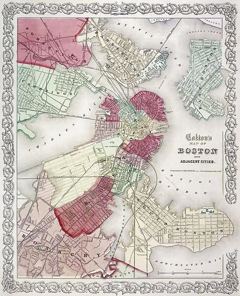 MAP: BOSTON, 1865. A map of Boston, Massachusetts, and adjacent cities, 1865, by George W. Colton