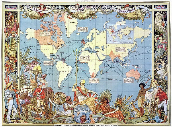 MAP: BRITISH EMPIRE, 1886. Map, 1886, of the British Empire by Walter Crane