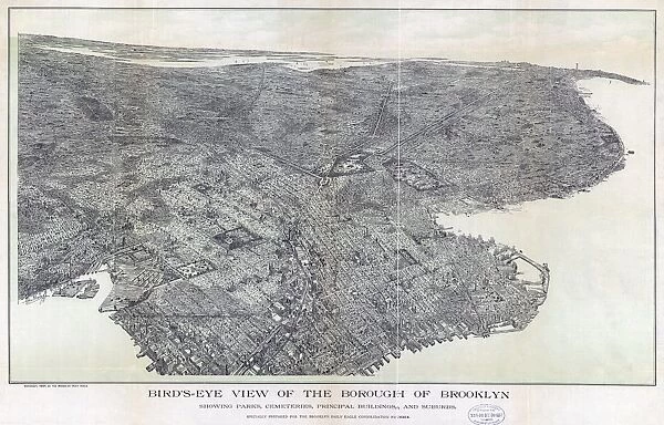MAP: BROOKLYN, 1897. Birds eye view of Brooklyn, New York. Lithograph, 1897