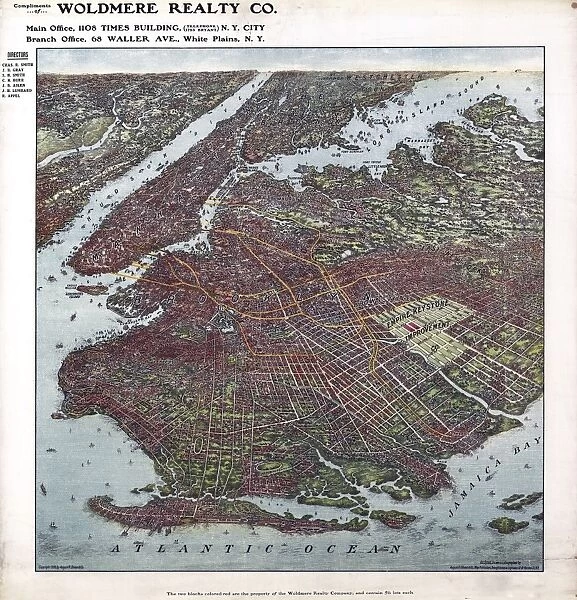 MAP: BROOKLYN, 1908. Birds eye view of Brooklyn, New York. Lithograph, 1908