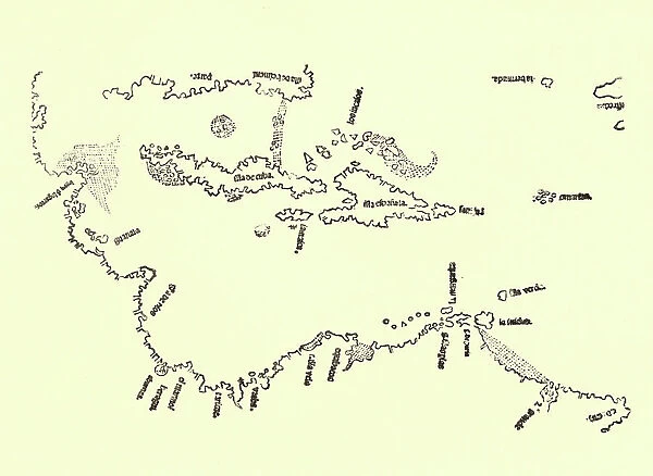 MAP: CARIBBEAN, 1511. The first map to show Bermuda, also showing coastline detail
