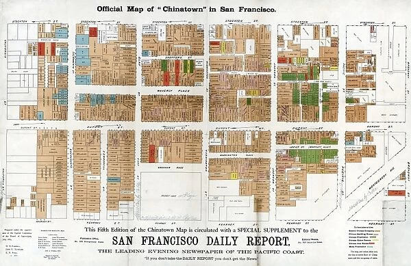 MAP: CHINATOWN, 1885. Map showing names and owners of homes and businesses in Chinatown