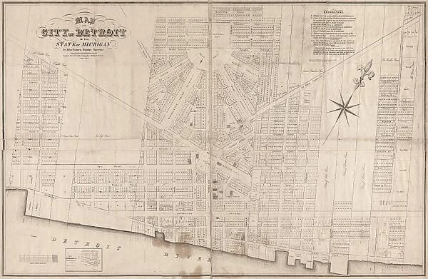 MAP: DETROIT, 1835. Map of the city of Detroit in the State of Michigan. Lithograph