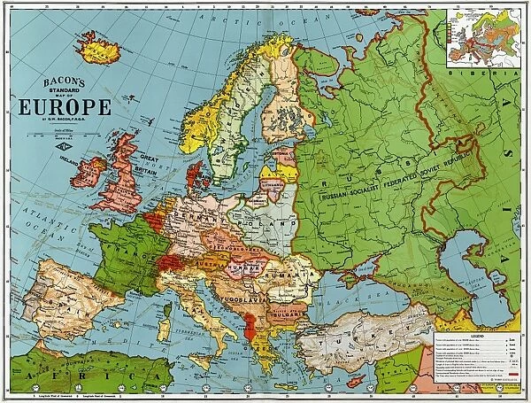 MAP: EUROPE, 1920. Bacons Standard Map of Europe. Lithograph, 1920
