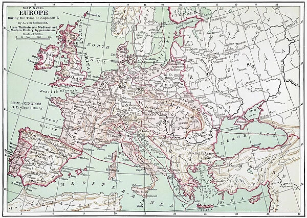 MAP OF EUROPE, c1812. A 19th century German map of Europe during the reign of Napoleon I