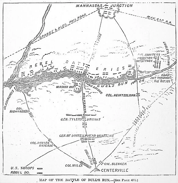 A map of the First Battle of Bull Run from a contemporary American newspaper