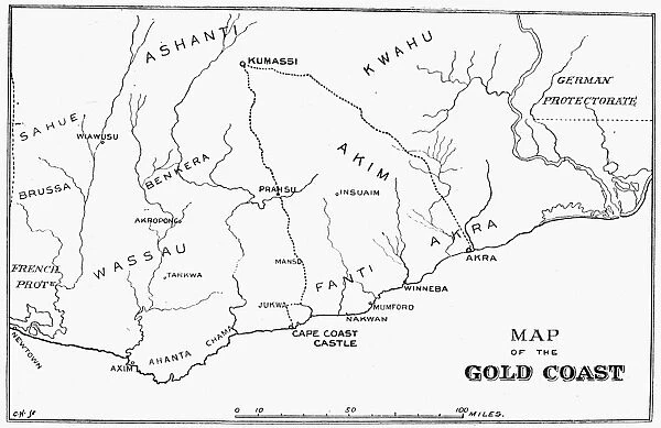MAP OF THE GOLD COAST, 1895. The Gold Coast in Ghana, from an English newspaper of 1895