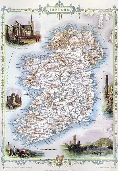 MAP: IRELAND, 1851. An engraved map of Ireland, 1851