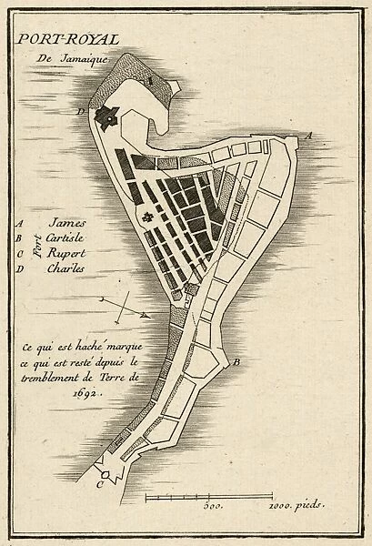MAP: JAMAICA, 1755. French map of Port Royal in Jamaica by Georges Louis Le Rouge, 1755