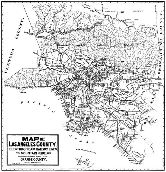 MAP: LOS ANGELES, 1912. Map of Los Angeles, showing the steam and electric railway
