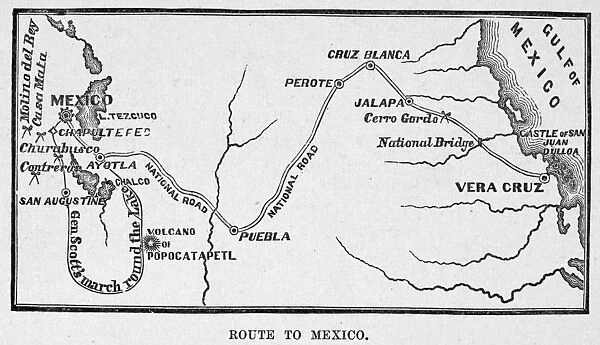 MAP: MEXICAN WAR, c1847. Route from Vera Cruz to Mexico City, as it appeared during the Mexican -American War, 1846-48