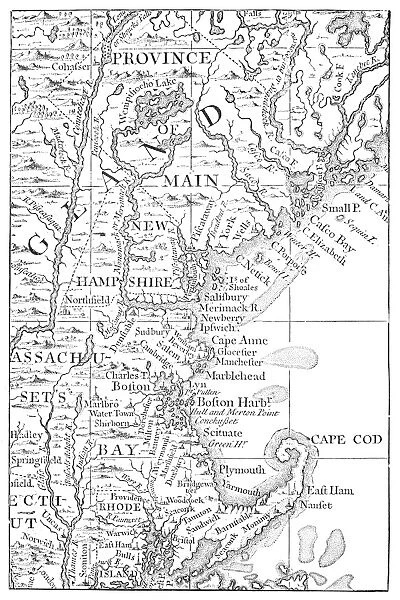 MAP OF NEW ENGLAND, 1732. Henry Popples map of New England, published in London