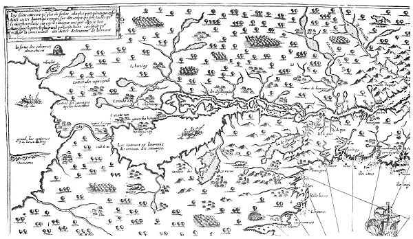 MAP OF NEW FRANCE, 1612. The westerly portion of Samuel de Champlains 1612 map