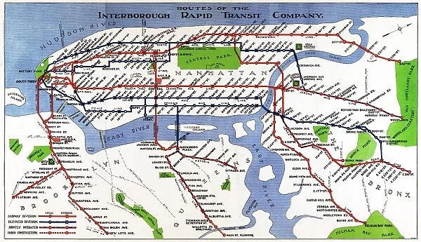 MAP: NYC SUBWAY, 1924. Map showing the routes of the Interborough Rapid Transit
