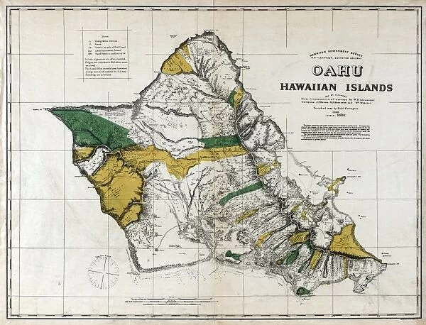 MAP: OAHU, 1881. Map of Oahu, Hawaiian Islands. Map by C. J. Lyons, 1881