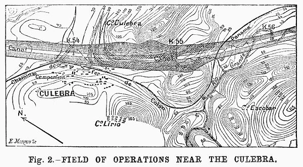 MAP: PANAMA CANAL, 1885. Field of operations at Culebra, Panama, during the aborted