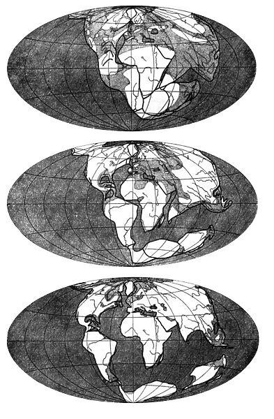 MAP: PANGAEA. Illustration depicting Alfred Wegeners theory of the supercontinent Pangaea