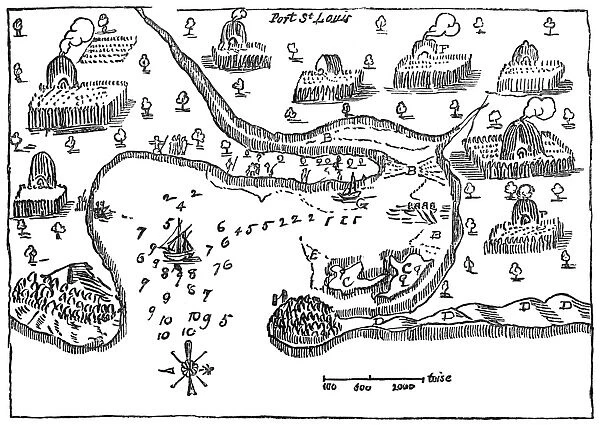 MAP: PORT ST. LOUIS, 1605. Samuel de Champlains map of Port St