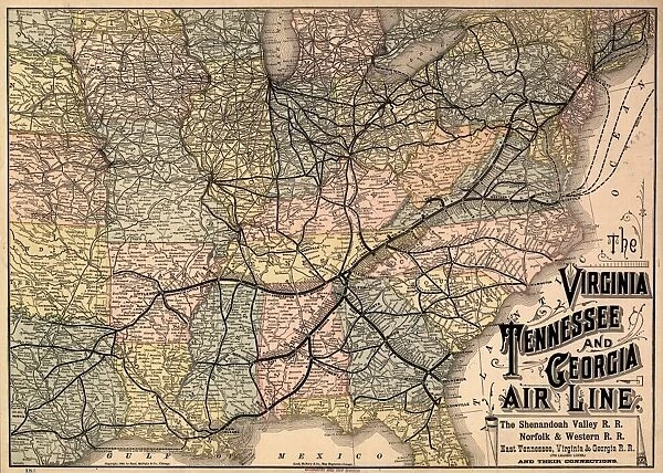 MAP: RAILROAD, 1882. The Virginia, Tennessee, and Georgia Air Line; the Shenandoah Valley R