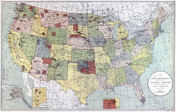 MAP: RESERVATIONS, 1892. Map showing Indian reservations within the limits of the United States