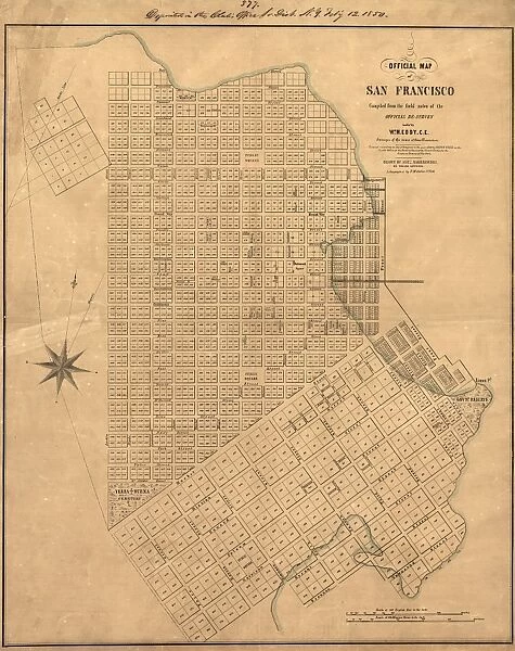 MAP: SAN FRANCISCO, 1849. Official map of San Francisco