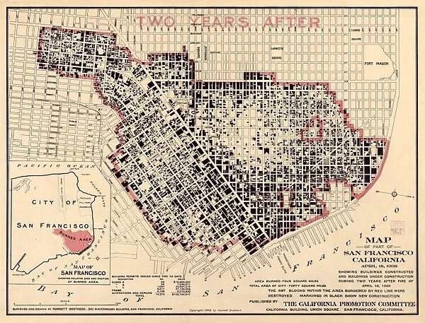 MAP: SAN FRANCISCO, 1908. Map of part of San Francisco, California, April 18, 1908