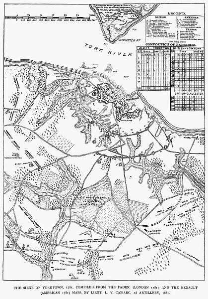 Map of the siege of Yorktown, compiled from the Faden (London, 1781) and the Renault (American, 1781) maps by Lieut. L. V. Caziarc, 1881
