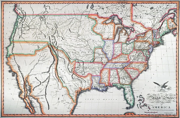 MAP: UNITED STATES, 1820. Engraved map of the United States, 1820, drawing on the geographical discoveries of the Lewis