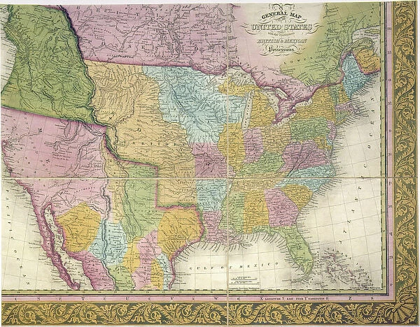 MAP: UNITED STATES, 1849. A General Map of the United States with the contiguous