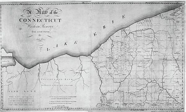 MAP: WESTERN RESERVE. Map of the Connecticut Western Reserve on Lake Erie, later to become the northeastern part of the state of Ohio. Engraved by Amos Doolittle of New Haven, Connecticut, 1798, after a survey by Seth Pease