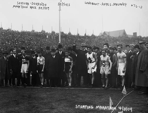 MARATHON RACE, 1909. Runners at the starting line for a marathon in New York on 3 April 1909