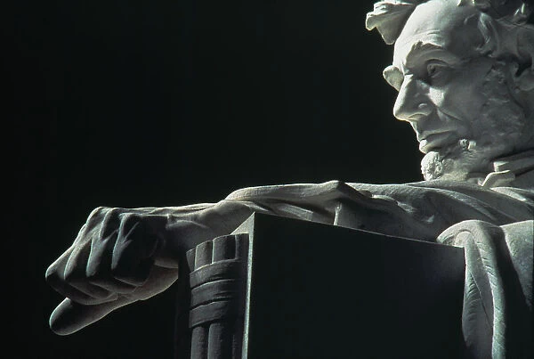 Detail of marble sculpture of Abraham Lincoln by Daniel Chester French, in the Lincoln Memorial, Washington, D. C