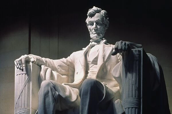 Detail of marble sculpture of Abraham Lincoln by Daniel Chester French, in Lincoln Memorial, Washington, D. C
