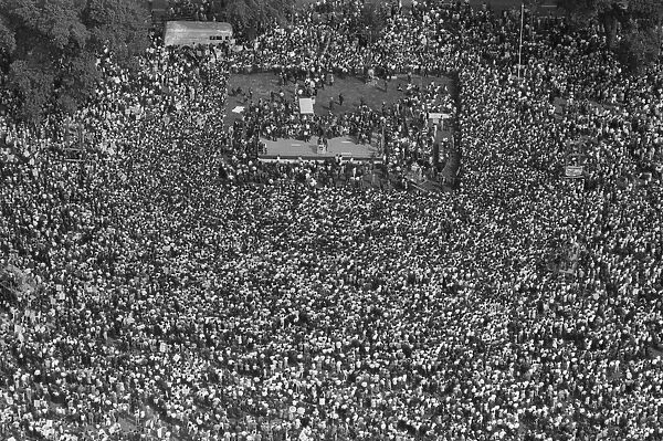 MARCH ON WASHINGTON, 1963. An aerial view of the crowd and the stage at the March on Washington