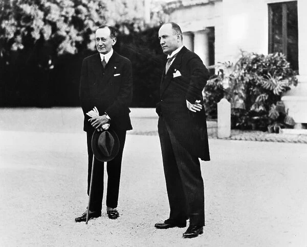 MARCONI & MUSSOLINI, 1927. Italian engineer and inventor Guglielmo Marconi (left)