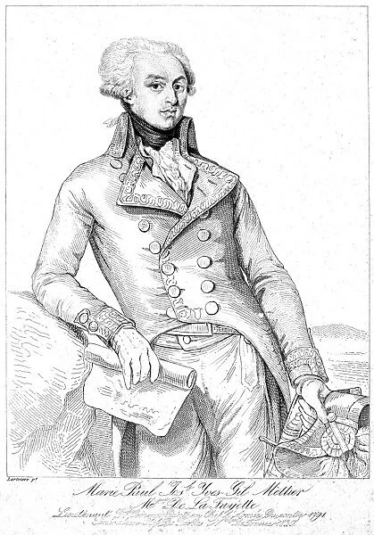 MARQUIS DE LAFAYETTE (1757-1834). French soldier and statesman. Etching, French, 1838