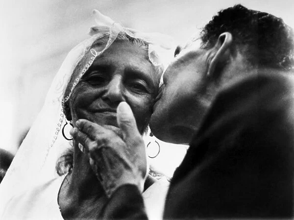MARRYING AT 100. A 100 year old bride and her 71 year old groom in Recife, Brazil, January 1971. The couple had lived together for 42 years, and Mrs. Silva now felt it was time to make it legal
