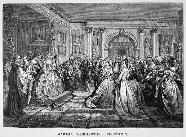 Martha Washingtons Reception. Line engraving after Daniel F. Huntingtons painting Lady Washingtons Reception or The Republican Court in the Time of Washington, c1865