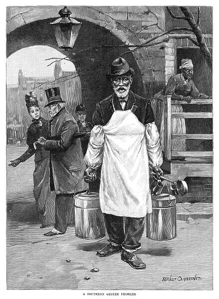 MARYLAND: OYSTERS, 1889. A Southern oyster peddler. Engraving after a drawing by B