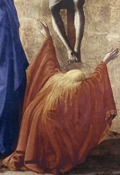 MASACCIO: CRUCIFIXION. Crucifixion, detail. Wood by Masaccio, c1426