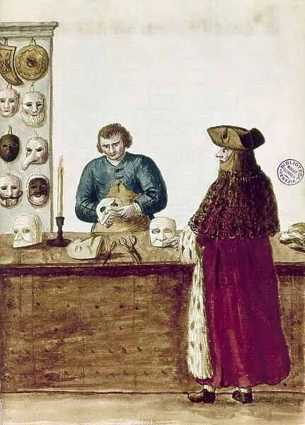 MASK MAKER, 18TH CENTURY. A Venetian mask maker in his shop