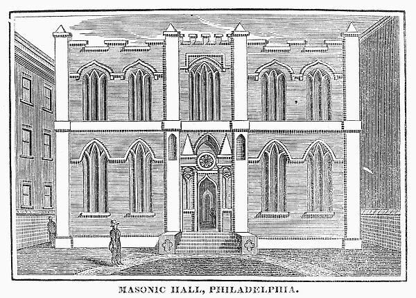 MASONIC HALL, c1830. The Masonic temple in Philadelphia, Pennsylvania. Wood engraving, American, c1830