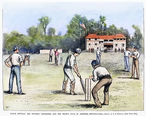 Match between the Western Cricketers and the Merion Club at Ardmore, Pennsylvania. Wood engraving, American, 1882