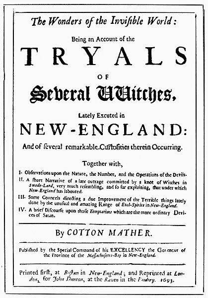 MATHER: WITCH-HUNT, 1693. Title-page of the 1693 London edition of Cotton Mather s