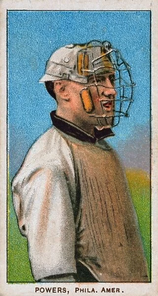 MAURICE RILEY POWERS (1870-1909). Known as Mike Doc Powers. American catcher for the Philadelphia Athletics. Baseball card, c1909