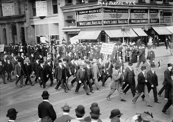 MAY DAY PARADE. A group of union workers marching in the May Day Parade in New York City