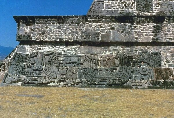 MAYAN PYRAMID, c450 A. D. Mayan pyramid with feathered serpents, from Xochicalco, Mexico, c450 A. D
