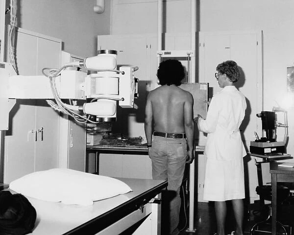 MEDICAL EXAM, 1985. A medical examination at the Rocky Flats Plant Emergency Medical