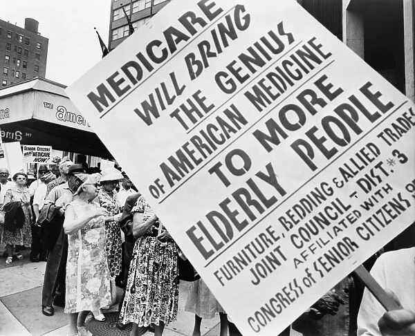 MEDICARE RALLY, 1965. A group of retired men and women with pro-Medicare signs