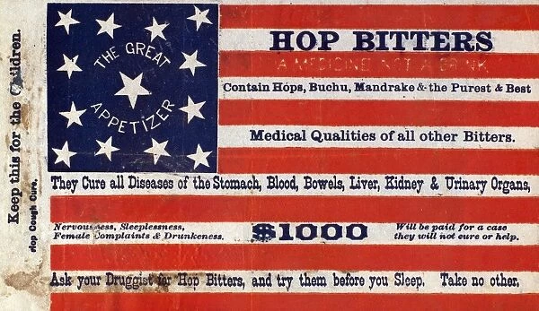 MEDICINE: COUGH CURE. American patent medicine advertisement for Hop Bitters, c1900